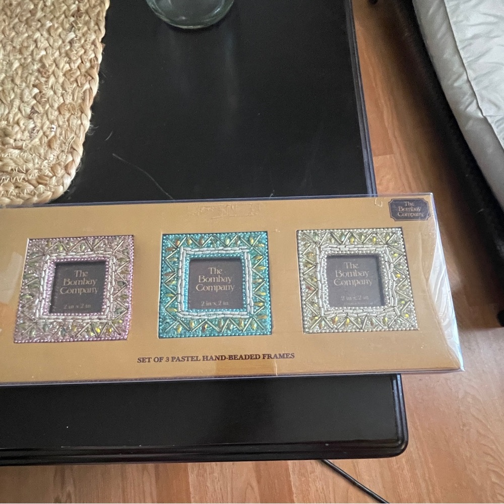 Bombay Company - Set of 3 Pastel Hand-Beaded Picture Photo Frames (2x2 inches)